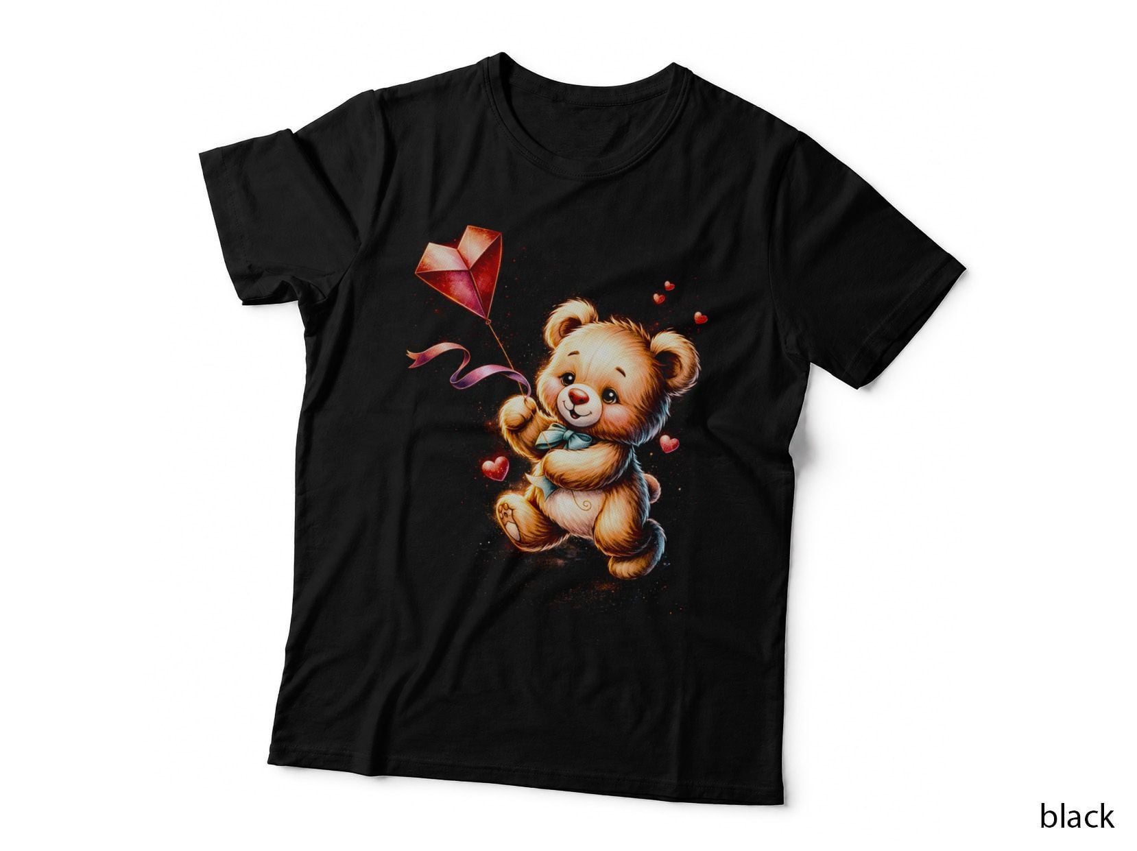Kite Flying Playful Bear T-Shirt, Halftone Cute Teddy Bear Graphic Tee