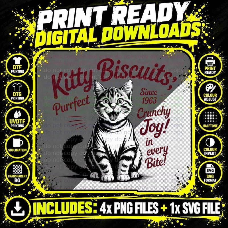 Kitty Biscuits Purrfect Since 1963 Crunchy Joy! in Every Png SVG Digital Bundle
