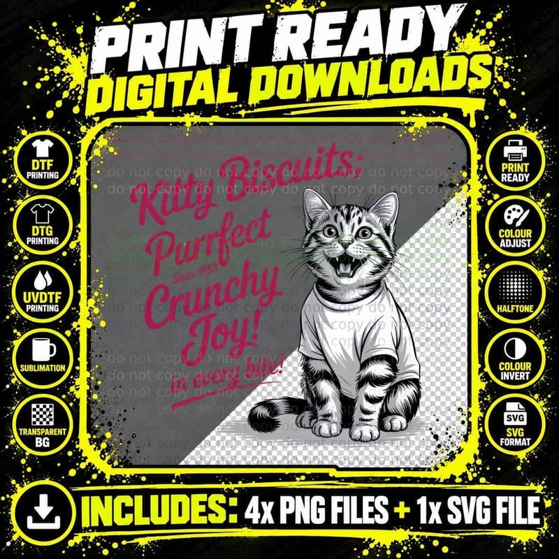 Kitty Biscuits, Purrfect Crunchy Joy! in Every Bite! Cat Png SVG Digital Bundle