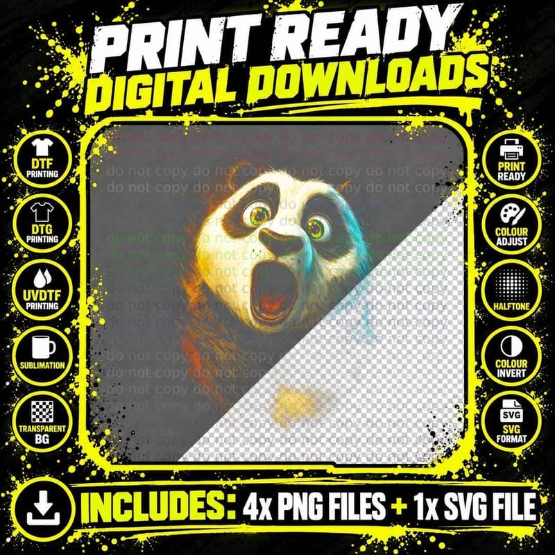 Kung Fu Panda T-Shirt, Halftone Animated Martial Arts Png SVG Digital Bundle