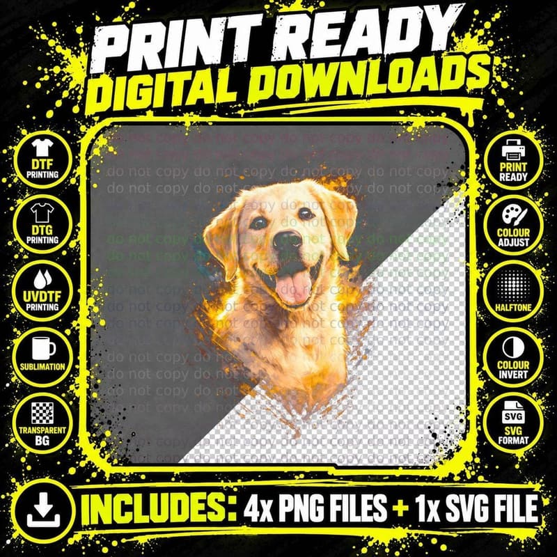 Labrador T-Shirt, Halftone Color Splash Labrador Graphic Png SVG Digital Bundle