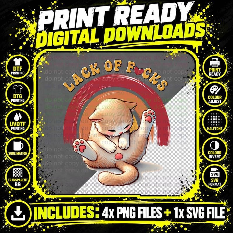 Lack of Fcks Cat T-Shirt, Adorable Cat Sleeping with Png SVG Digital Bundle
