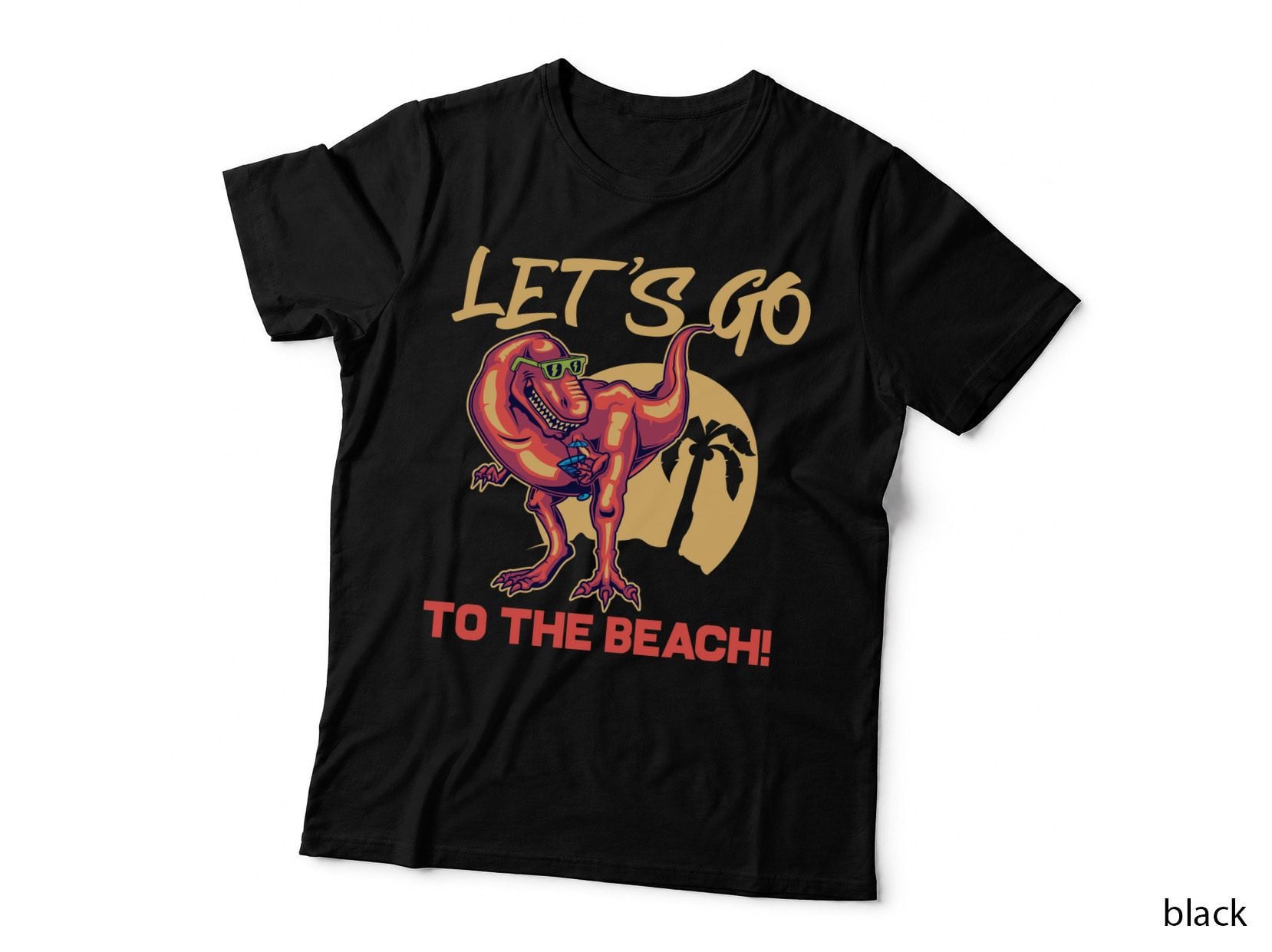 Let's Go to the Beach Dinosaur Tropical Summer Retro T-Shirt
