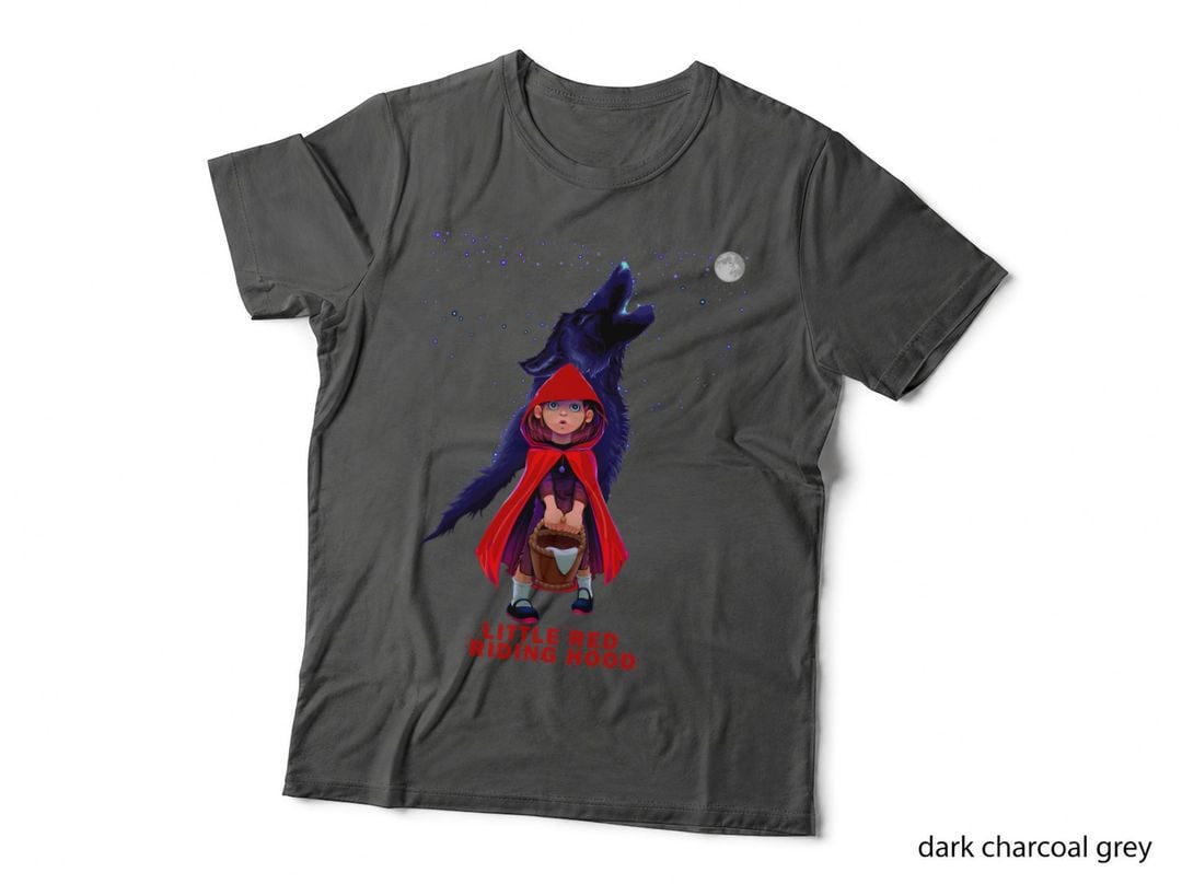 Little Red Riding Hood with Wolf at Moon Night T-Shirt
