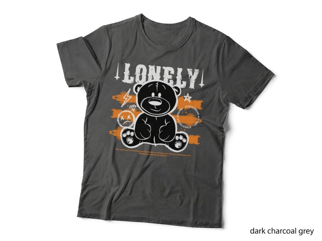 Lonely Black Bear with Orange Streetwear T-Shirt