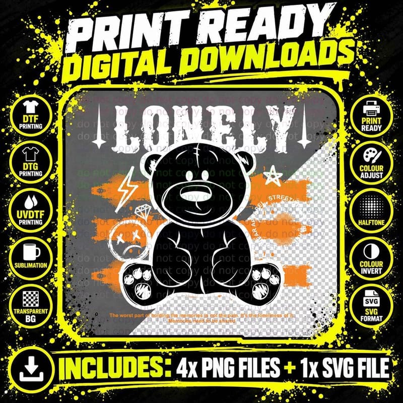 Lonely Black Bear with Orange Streetwear T-Shirt Png SVG Digital Bundle