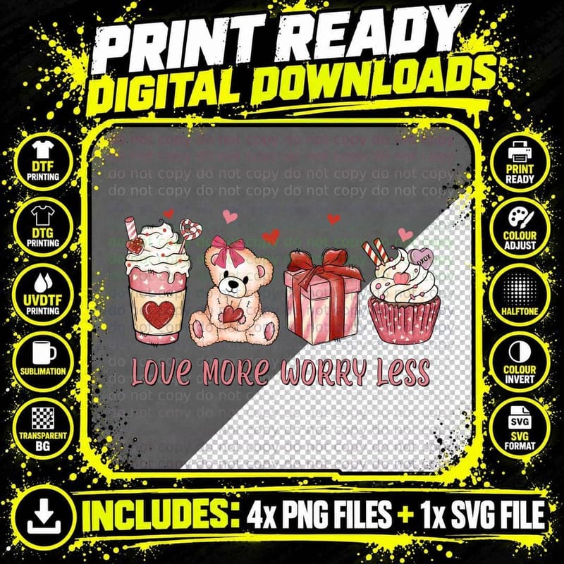 Love Coffee More Worry Less Drink Bear Gift Cupcake Png SVG Digital Bundle