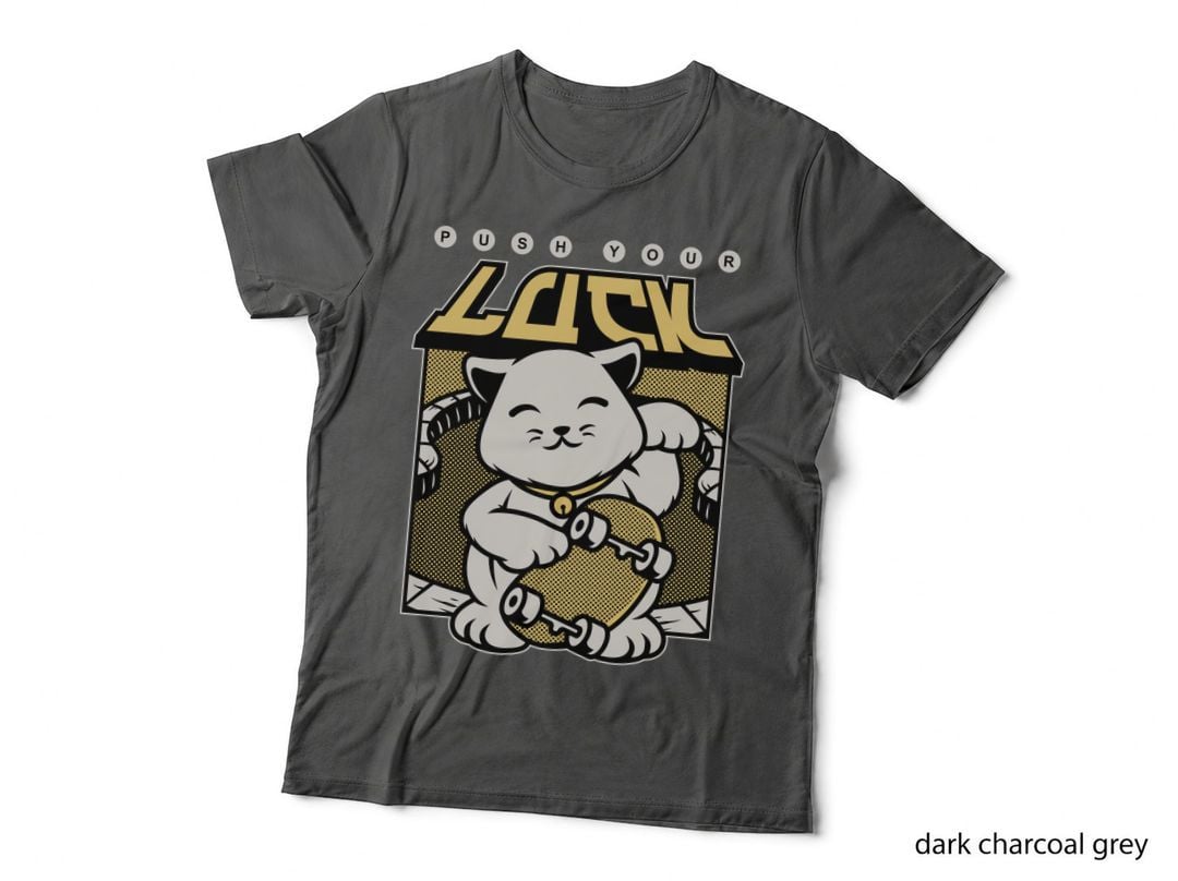 Lucky Cat Push Your Luck Maneki-Neko Gold White Japanese Charm T-Shirt