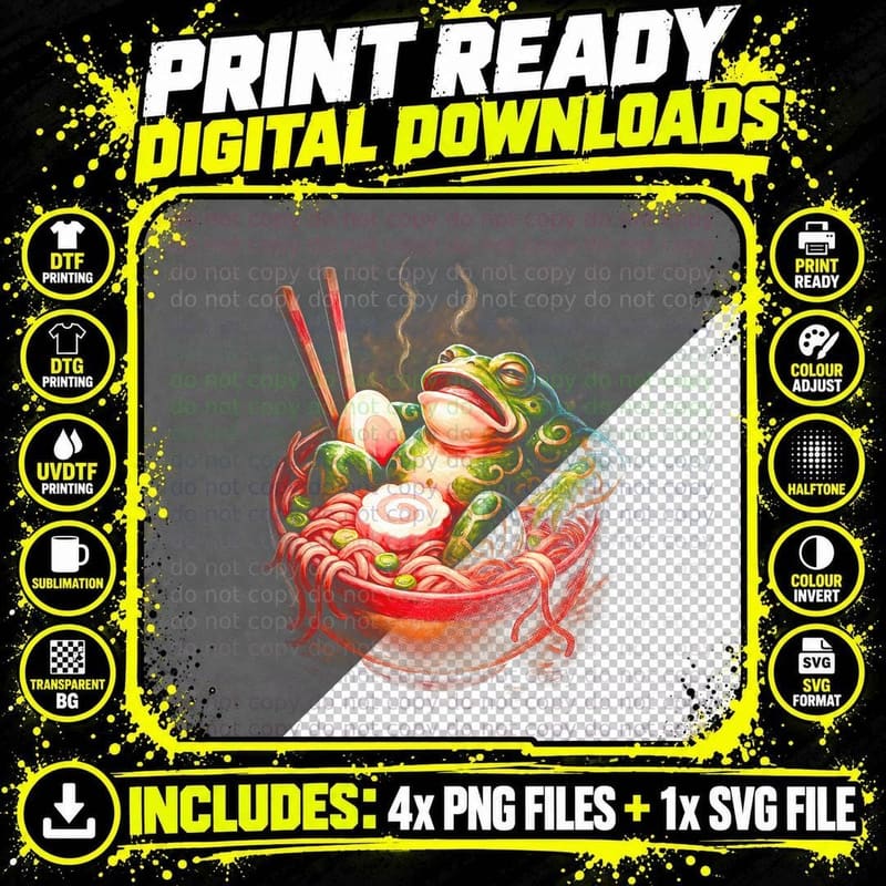 Lucky Cat Ramen T-Shirt, Halftone Japanese Ramen Graphic Png SVG Digital Bundle