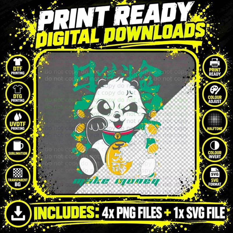 Maneki-Neko Cat White Green Lucky Fortune T-Shirt Png SVG Digital Bundle