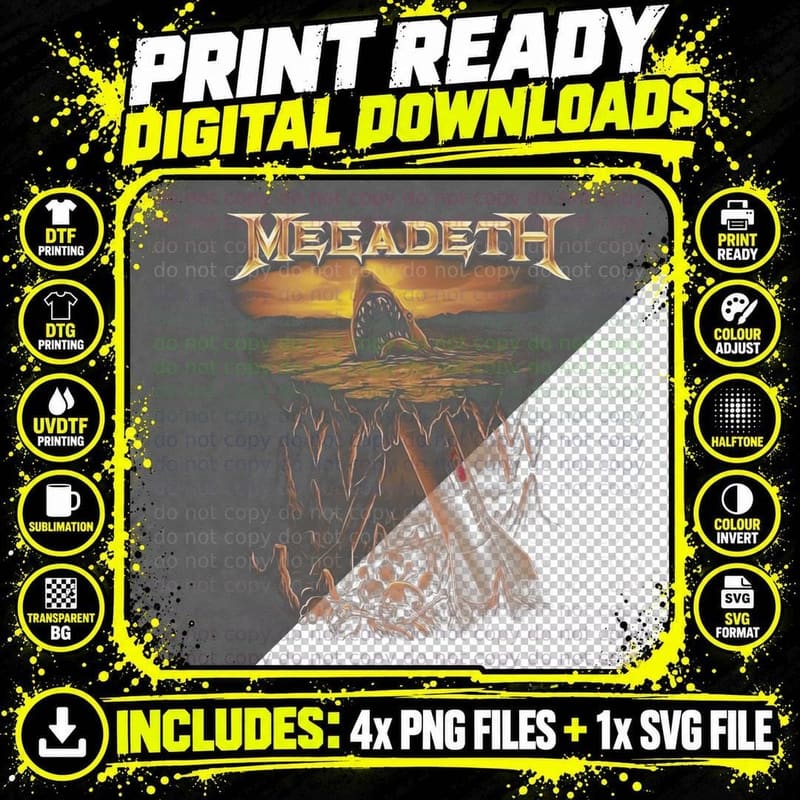 Megadeth Shark Leaping Over Burning Missile Orange Png SVG Digital Bundle