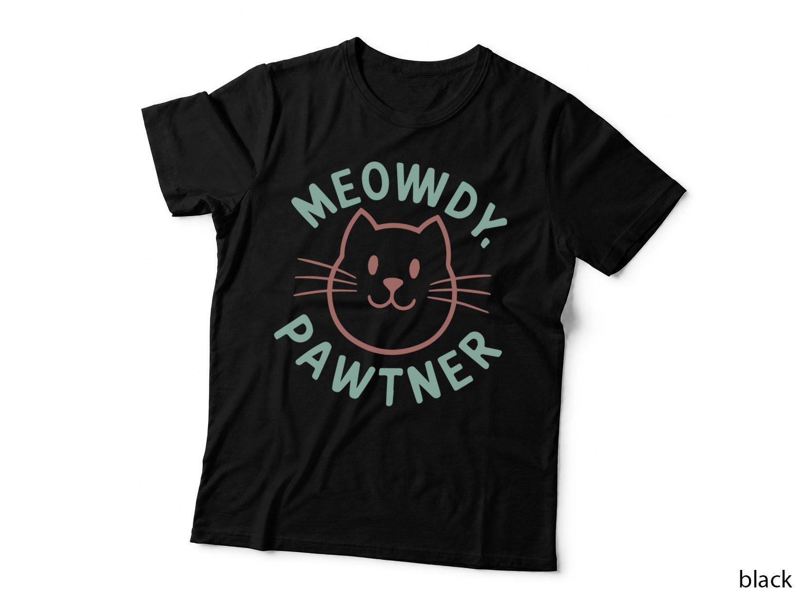 Meowdy Pawtner Cat T-Shirt, Cat Face in Circle Graphic Tee, Cat Lover Shirt