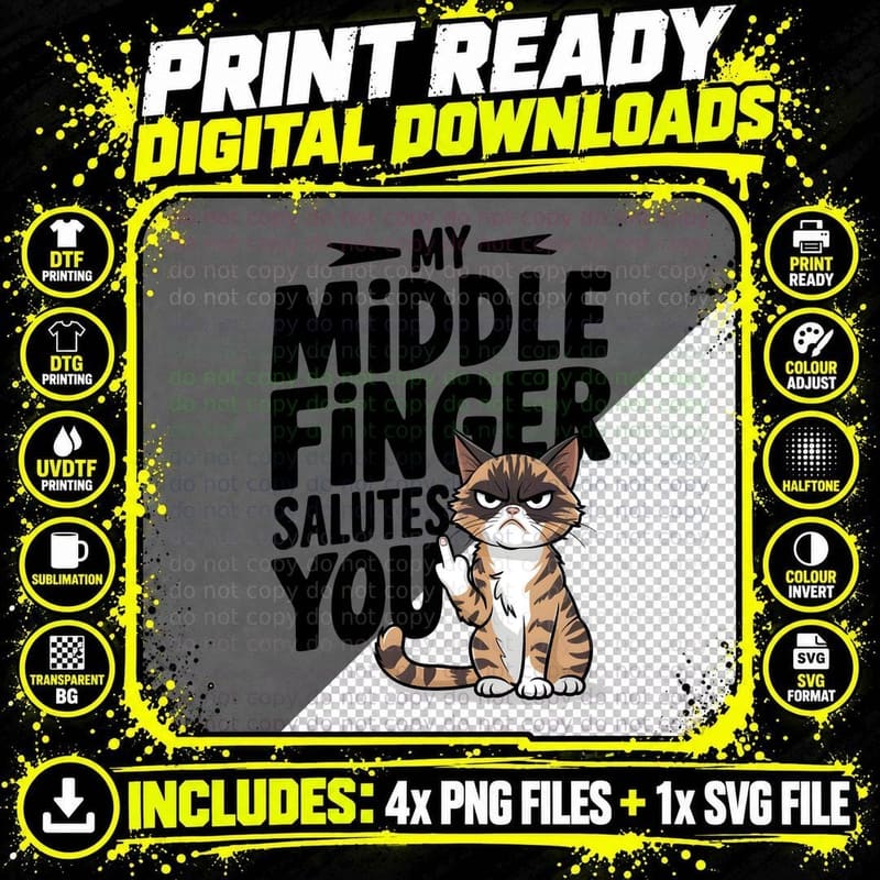 My Middle Finger Salutes You Cat T-Shirt Png SVG Digital Bundle