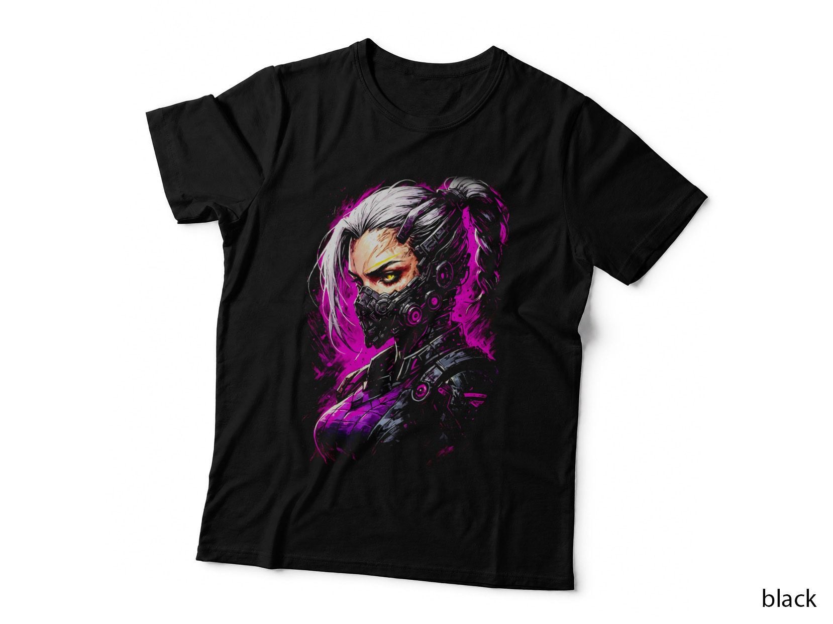 Neon Rain Cyberpunk T-Shirt, Halftone Cat Umbrella Alley Graphic Tee