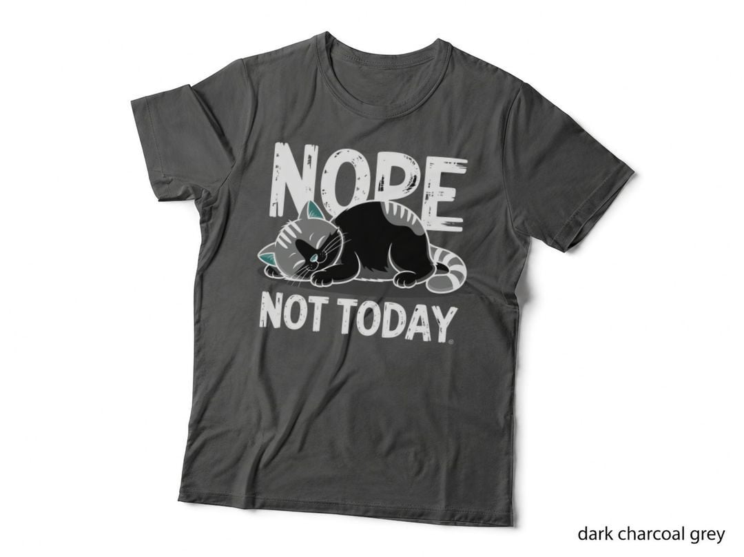 Nope Not Today Cat T-Shirt, Sleeping Cat on Gray Background Graphic Tee