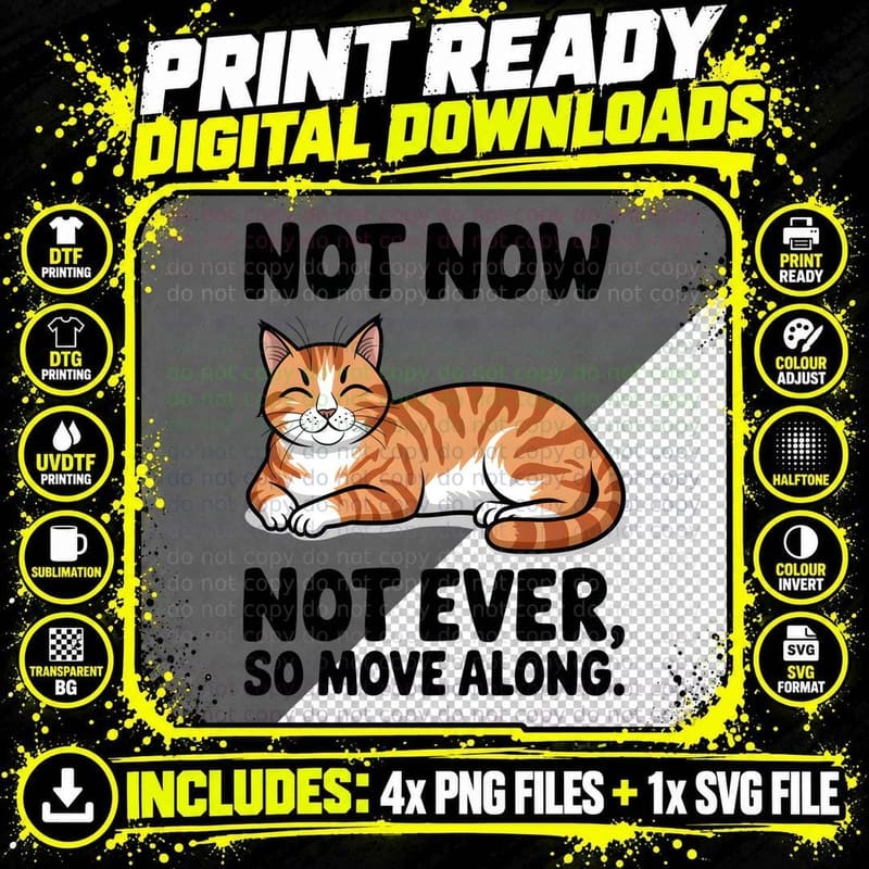 Not Now Not Ever So Move Along. Cat T-Shirt Png SVG Digital Bundle