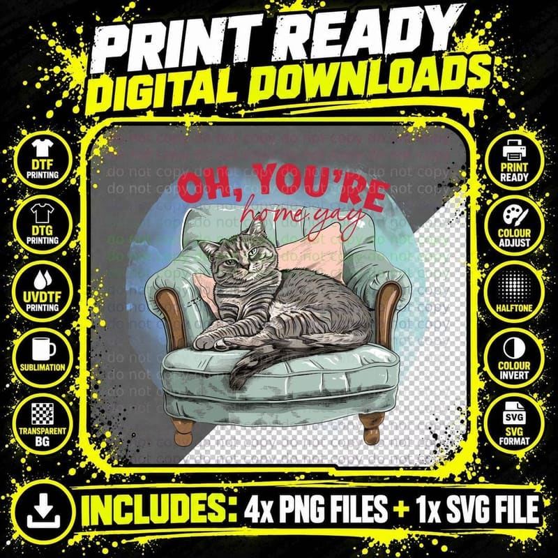 Oh You're Home.gay Cat T-Shirt, Cat Lounging on Armchair Png SVG Digital Bundle