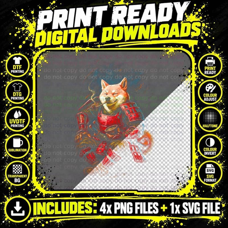 Oni Cat Yokai T-Shirt, Halftone Japanese Neko Graphic Png SVG Digital Bundle