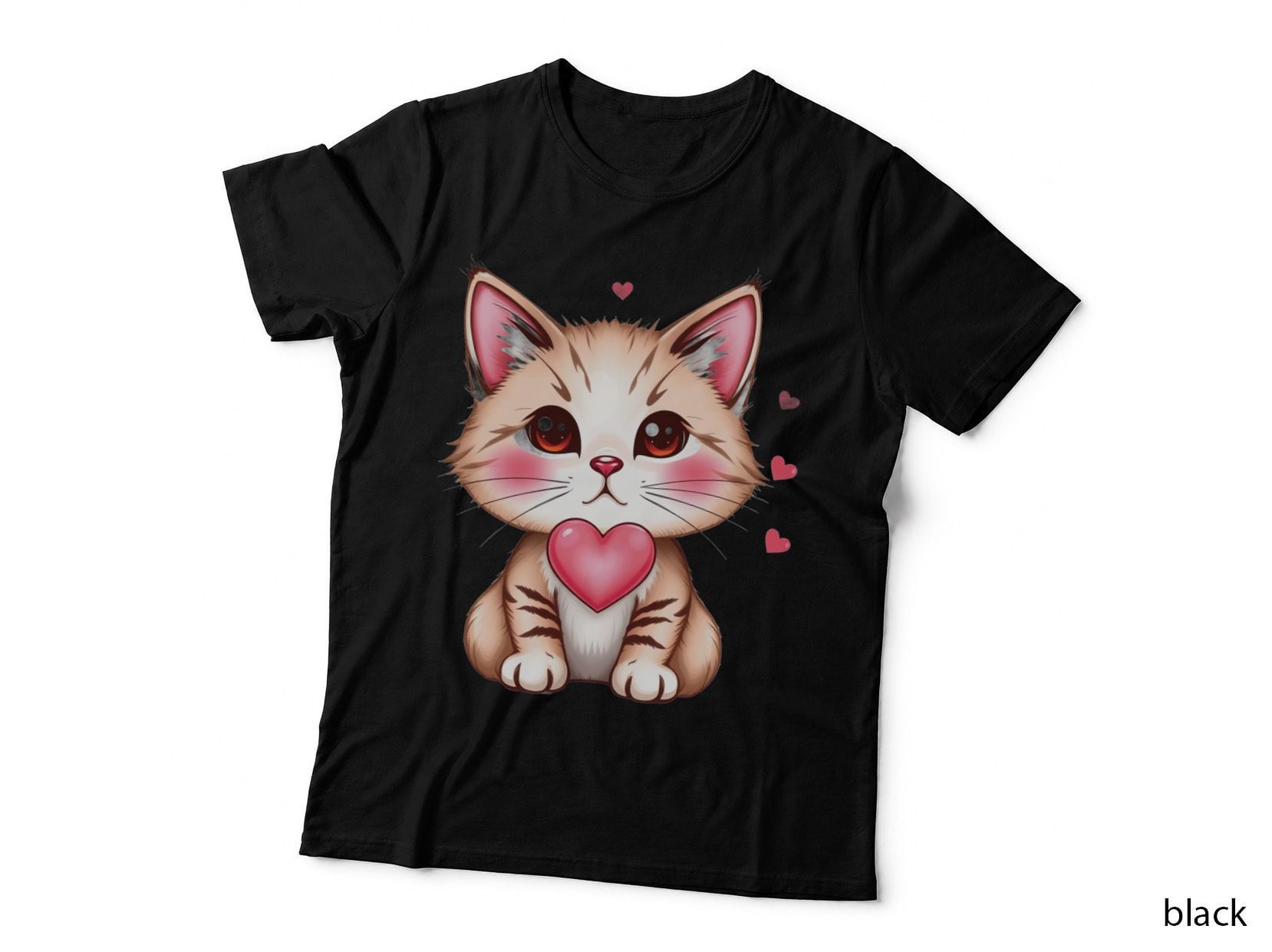 Orange Tabby Cat and White Kitten with Red Heart Happy T-Shirt