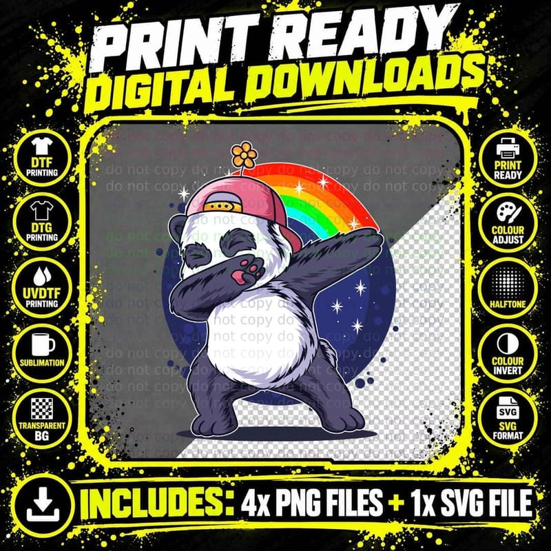 Panda Rainbow Joy with Sunglasses and Cheerful Animal Png SVG Digital Bundle
