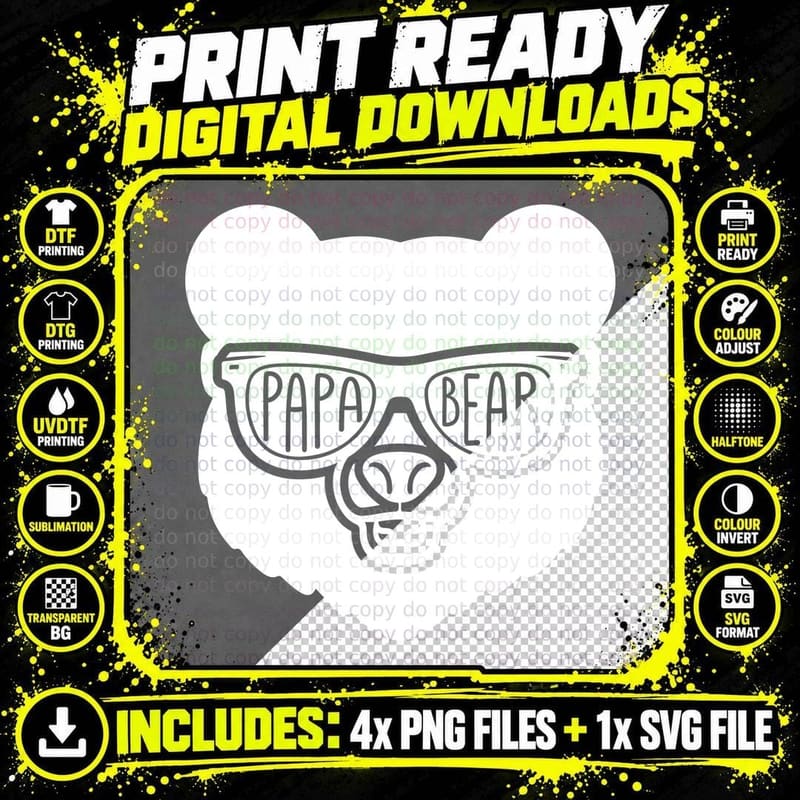 Papa Bear Fathers Day T-Shirt, Cool Bear Wearing Png SVG Digital Bundle