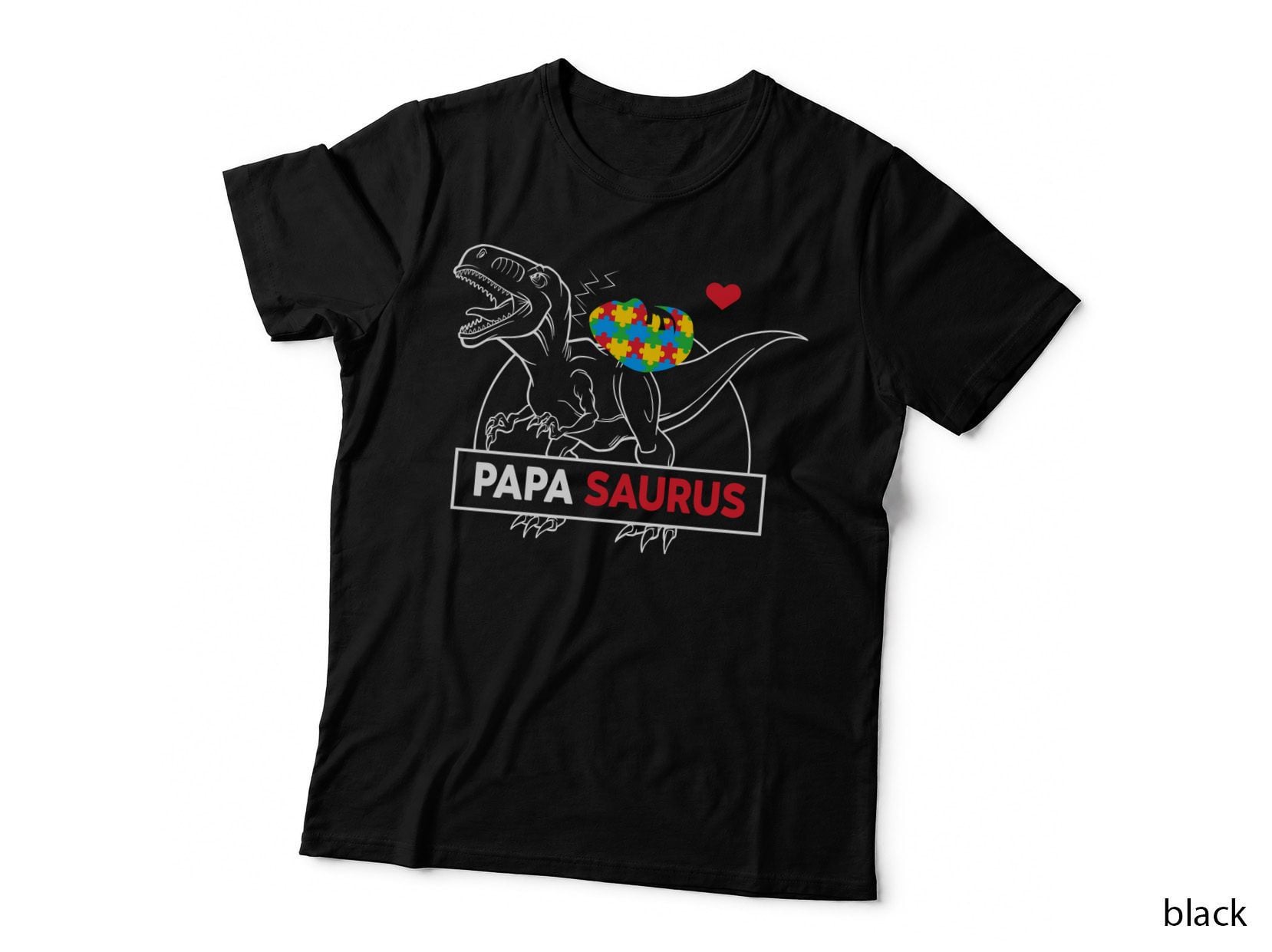 Papa Saurus Autism T-Shirt, Dinosaur Heart Autism Awareness Graphic Tee