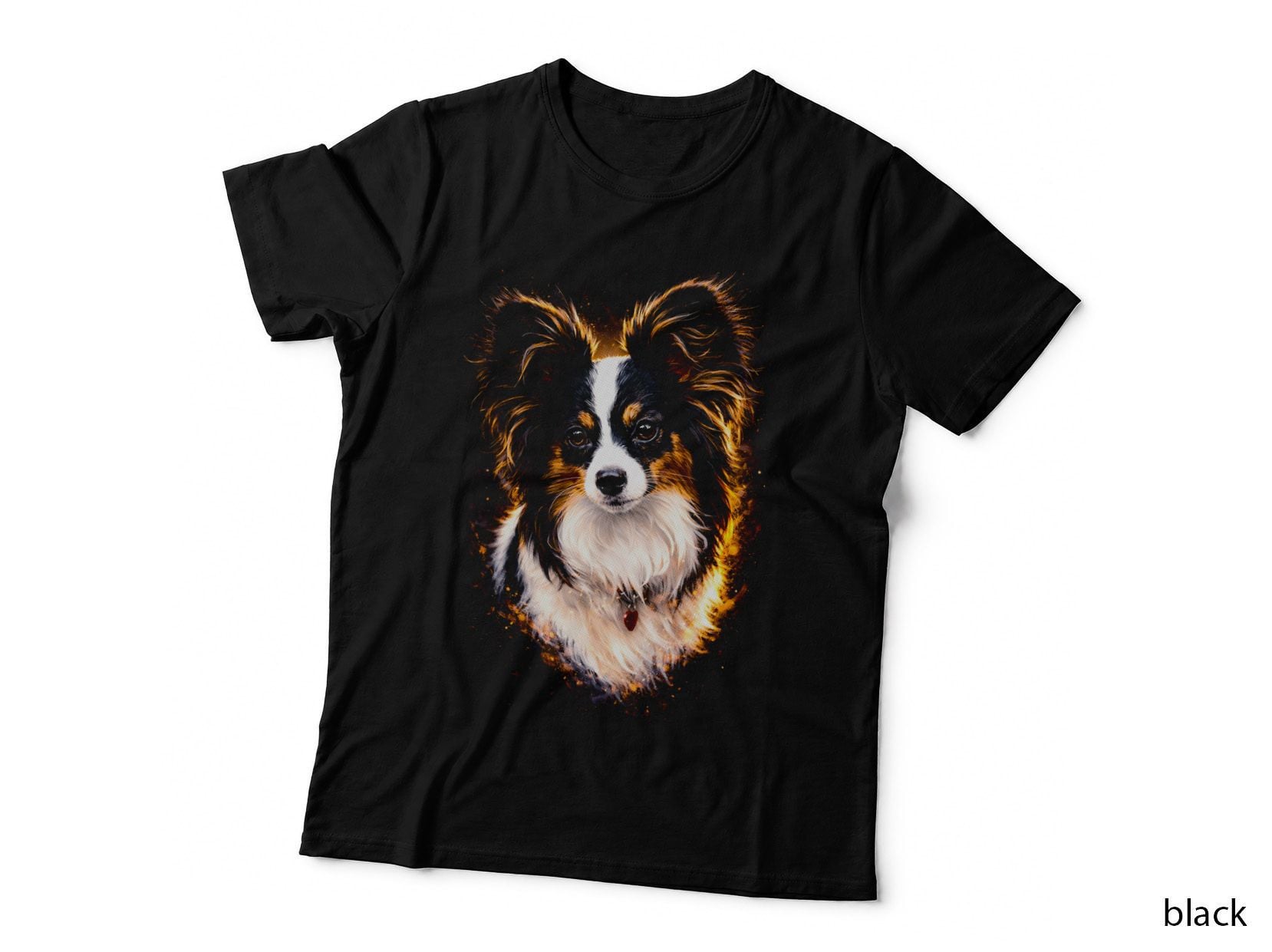Papillon T-Shirt, Halftone Neon Papillon Dog Graphic Tee, Cute Puppy Shirt