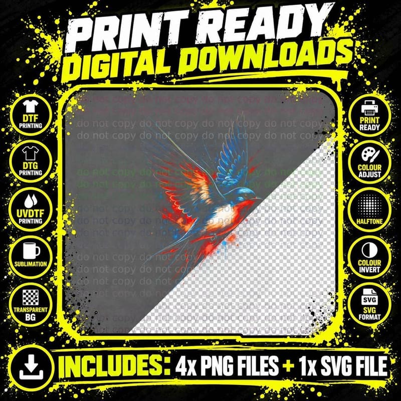 Parrot T-Shirt, Halftone Flying Parrot Sparkle Graphic Png SVG Digital Bundle