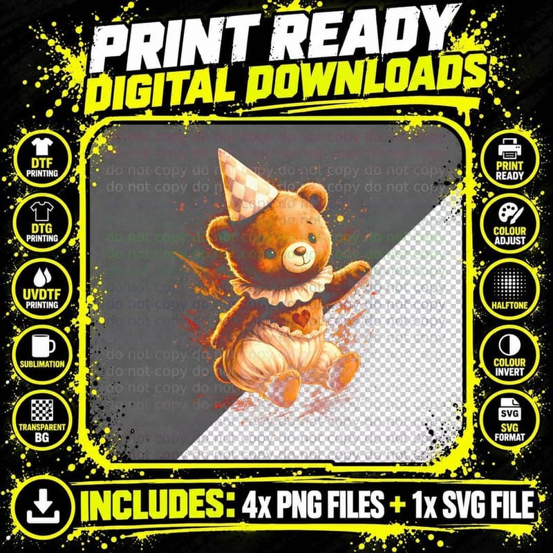 Party Hat Celebration Bear T-Shirt Png SVG Digital Bundle