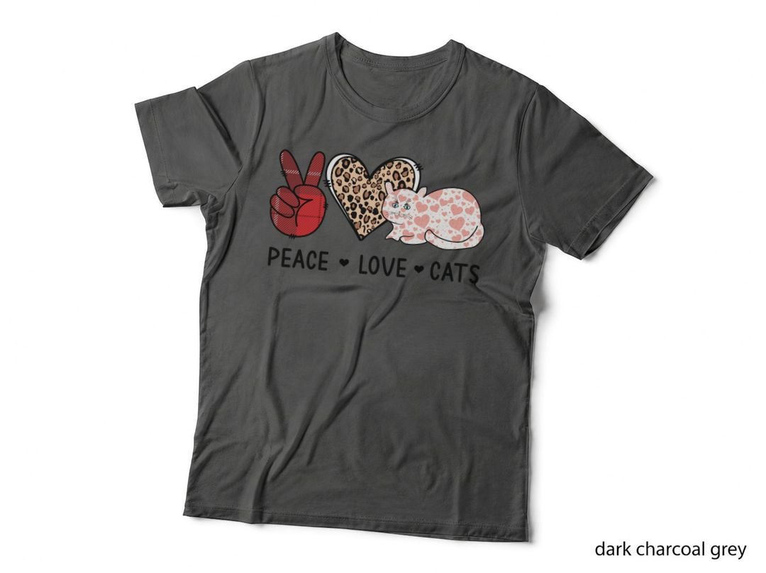 Peace Love Cats Sign Heart Cat Face Pet T-Shirt