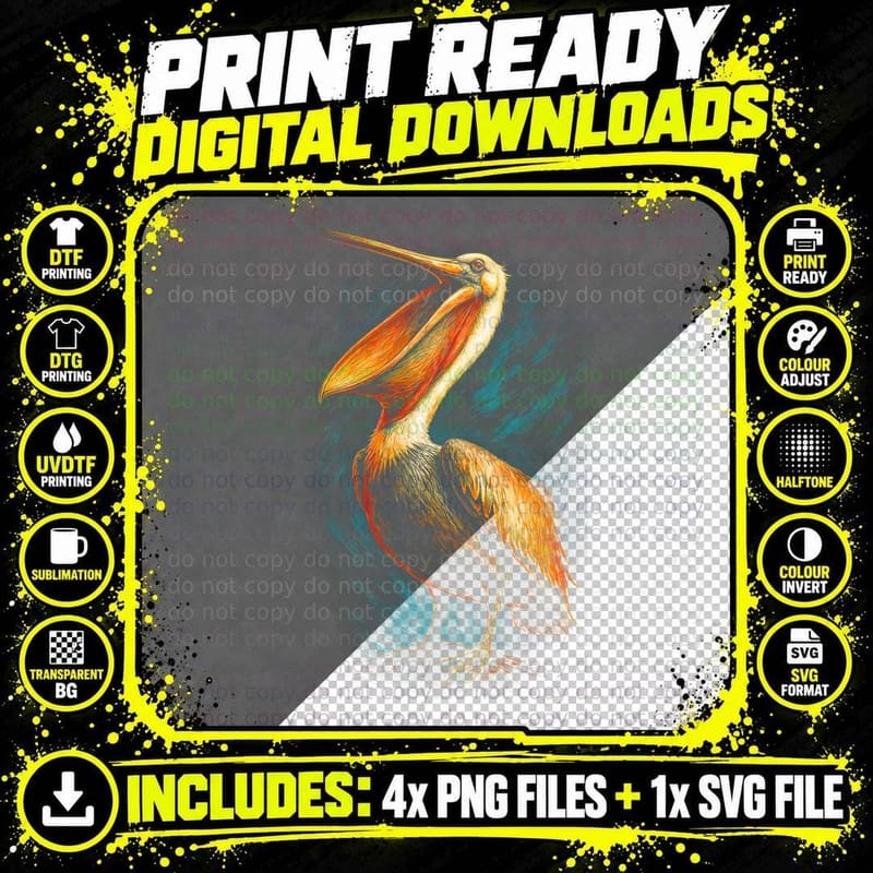 Pelican T-Shirt, Halftone Pelican Portrait Graphic Tee Png SVG Digital Bundle