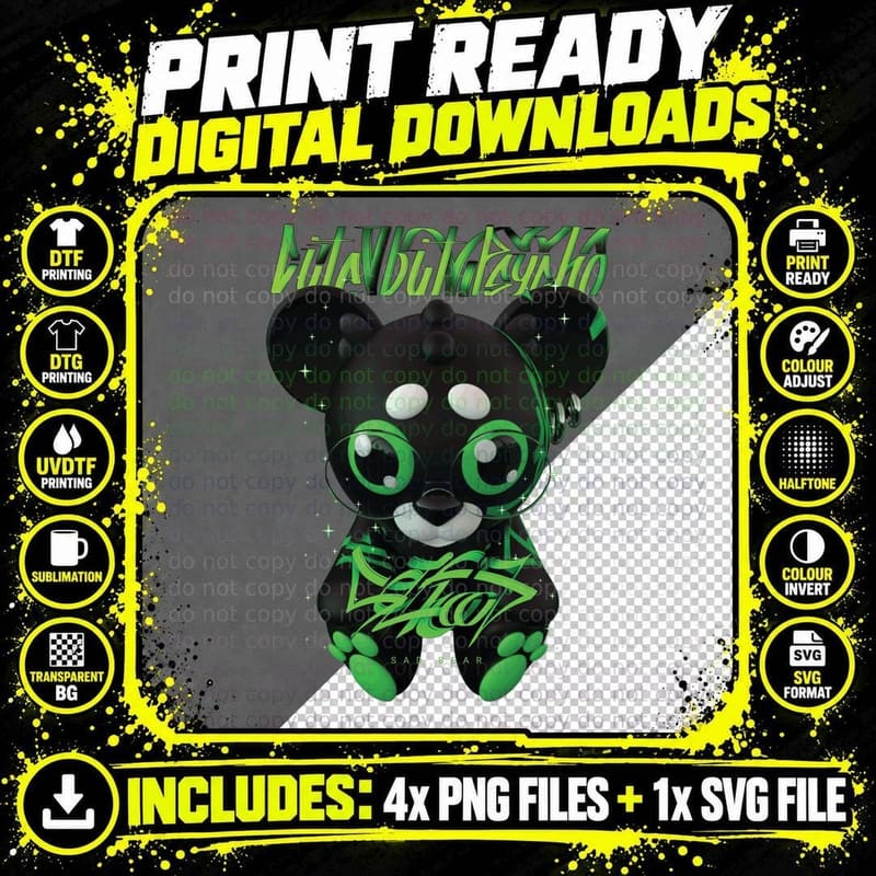 Phantom Black Green Neon Bear Design Streetwear T-Shirt Png SVG Digital Bundle