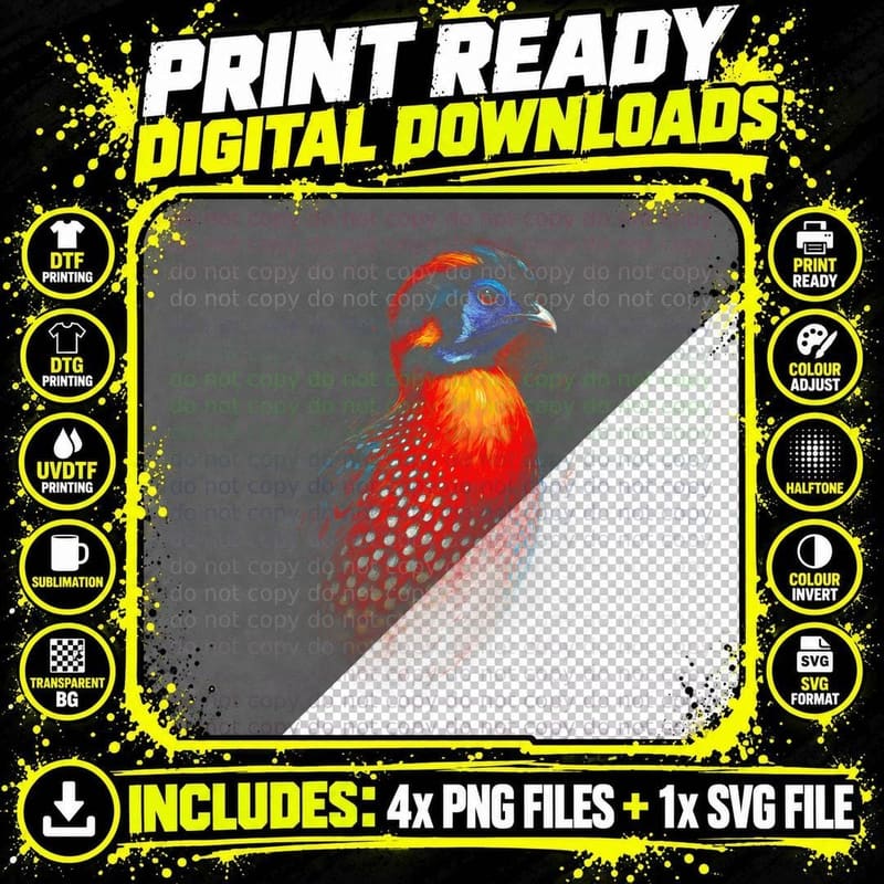 Pheasant T-Shirt, Halftone Ornate Pheasant Graphic Tee Png SVG Digital Bundle