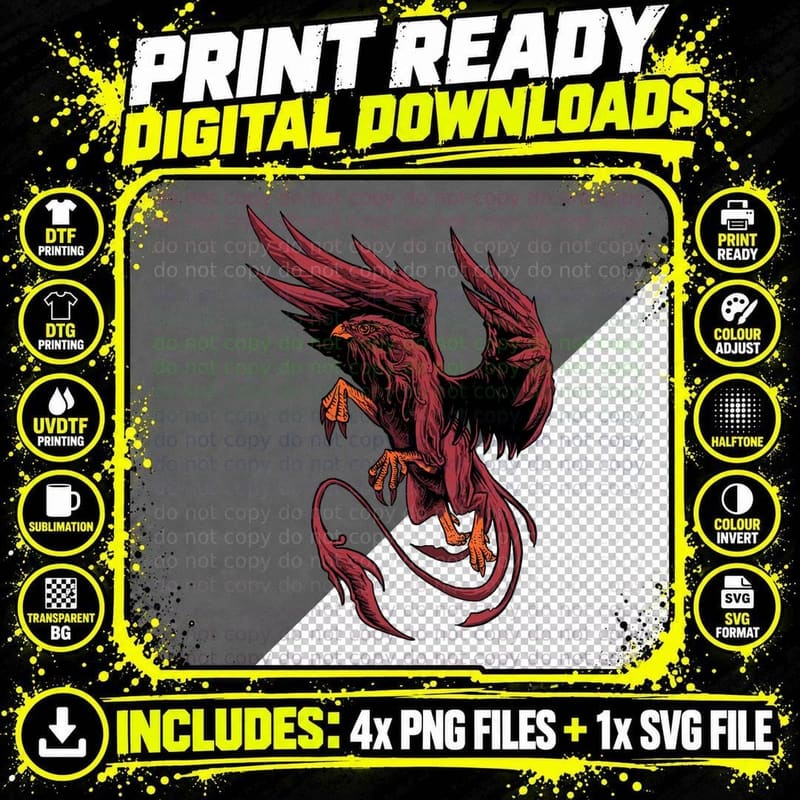 Phoenix Bird Flames Red Orange Mythical T-Shirt Png SVG Digital Bundle