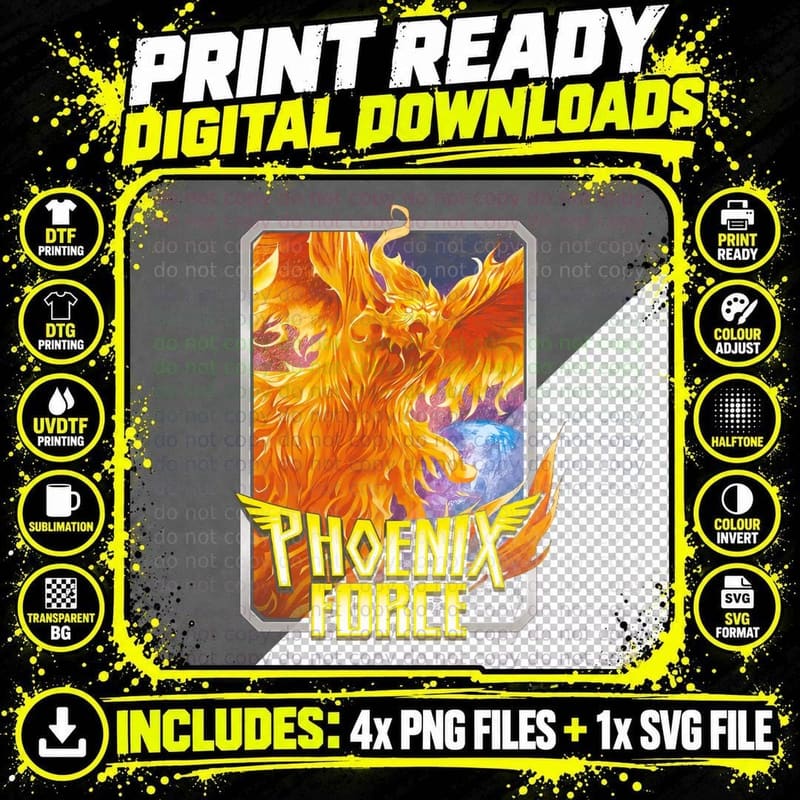 Phoenix Force Yellow Orange Fire Bird Legendary T-Shirt Png SVG Digital Bundle