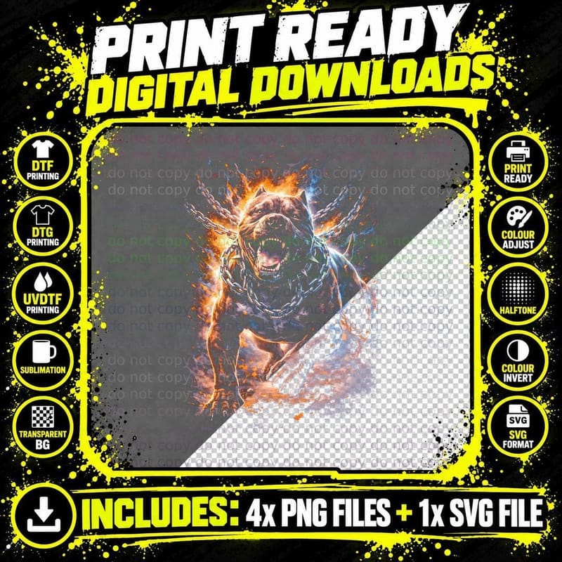 Pit Bull T-Shirt, Halftone Spiked Collar Pitbull Graphic Png SVG Digital Bundle