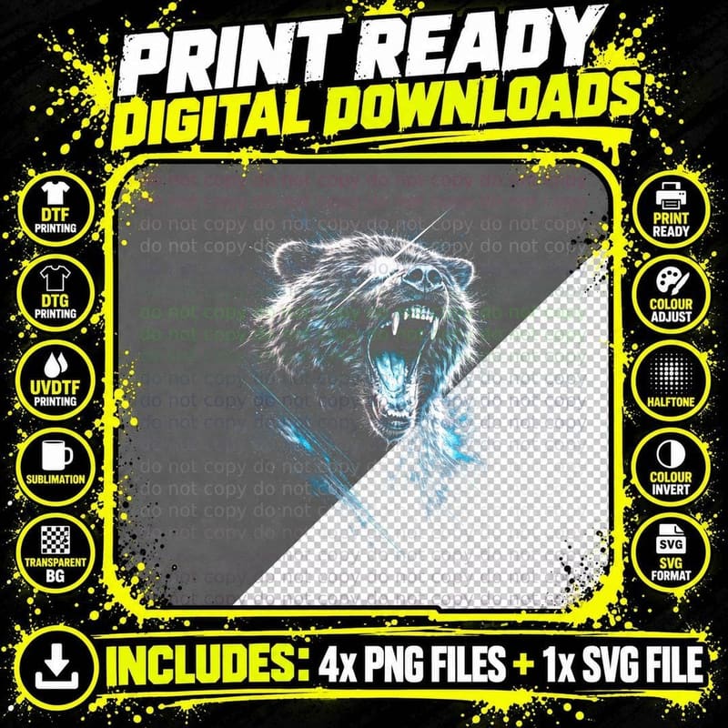Polar Bear T-Shirt, Halftone Icy Roaring Polar Bear Png SVG Digital Bundle