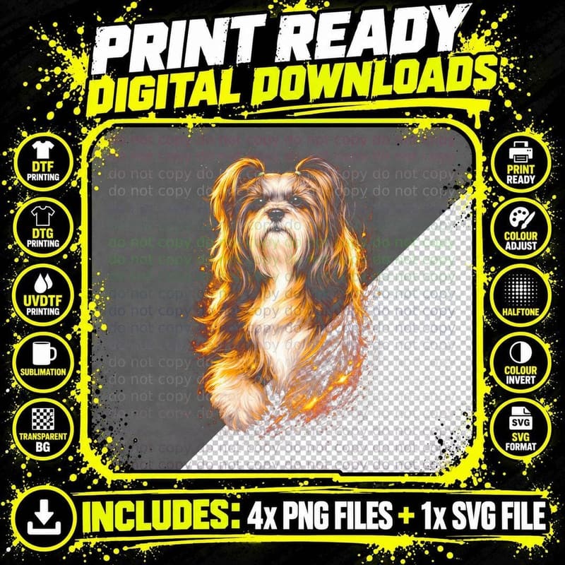 Pomeranian T-Shirt, Halftone Fire Pomeranian Graphic Tee Png SVG Digital Bundle