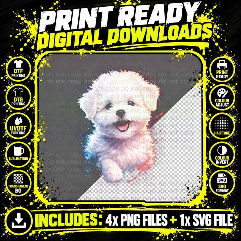 Poodle T-Shirt, Halftone Cosmic Fire Poodle Graphic Tee Png SVG Digital Bundle