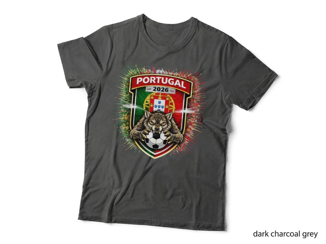 Portugal 2026 Wolf Mascot Shield Crest Flag Splatter T-Shirt