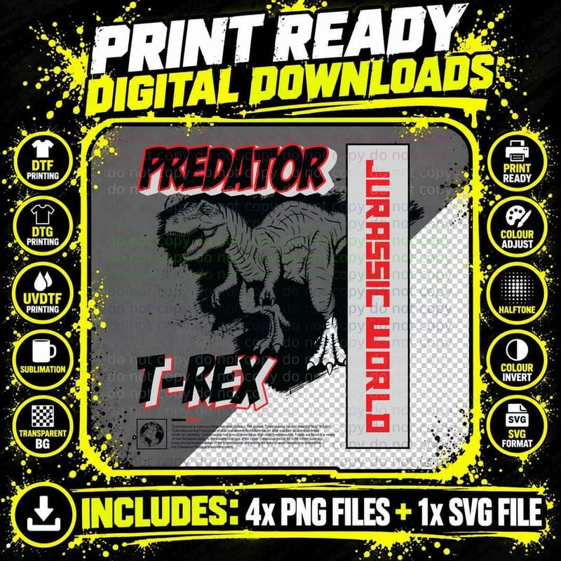 Predator T-Rex Jurrasic Empire Dinosaur Monster Orange Png SVG Digital Bundle