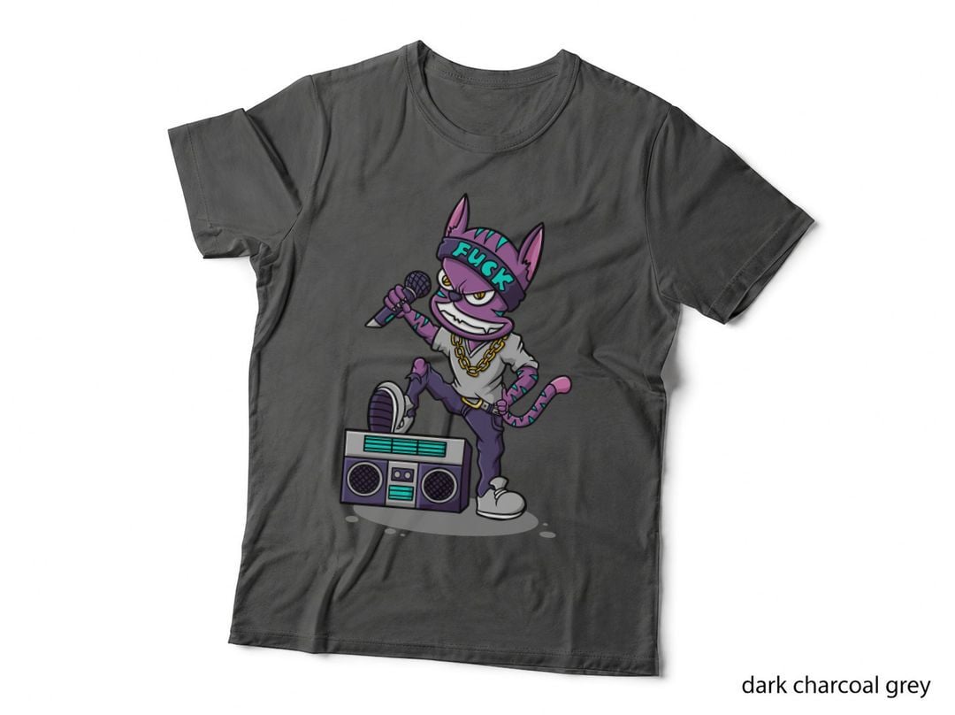 Purple Cat Demon Fuck Devil Character Microphone Boombox Aggressive T-Shirt