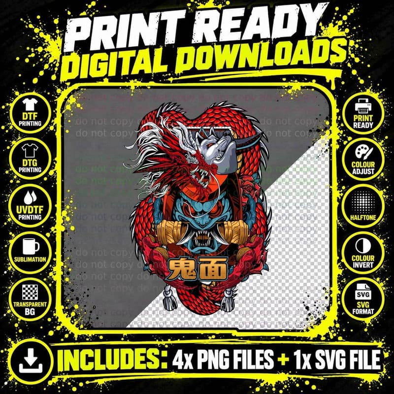 Random Red Dragon Demon Skull Japanese T-Shirt Png SVG Digital Bundle