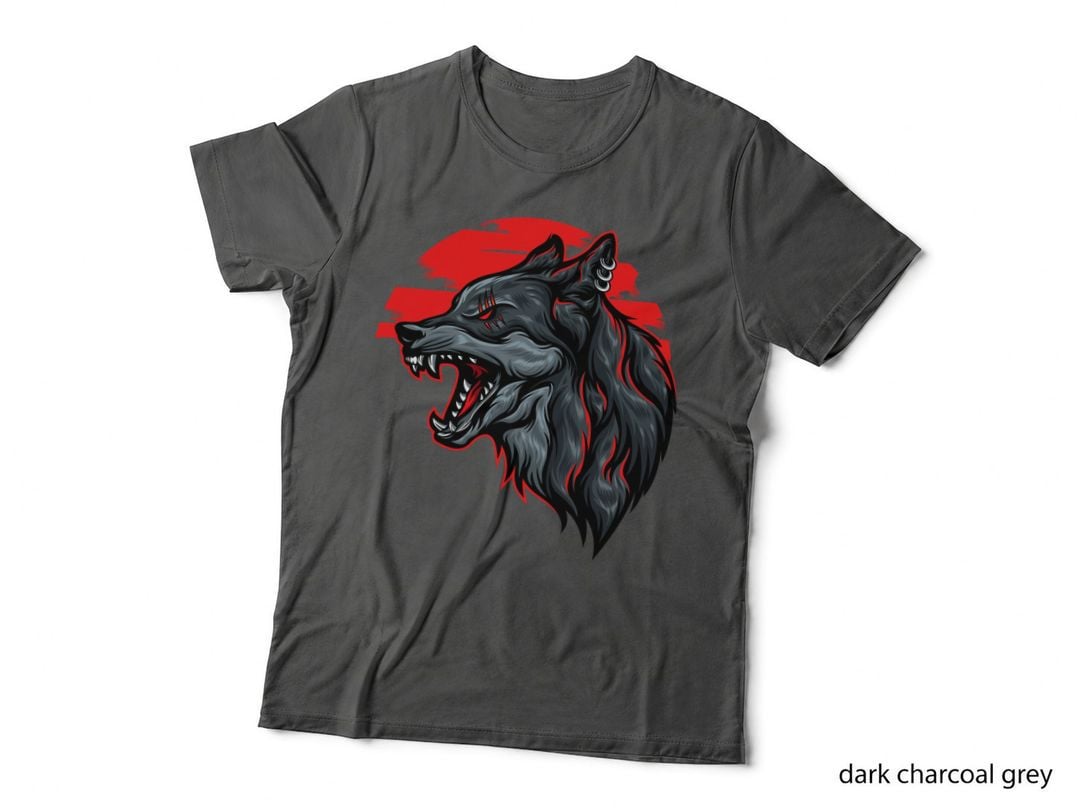 Red Black Aggressive Wolf Demon Distressed T-Shirt