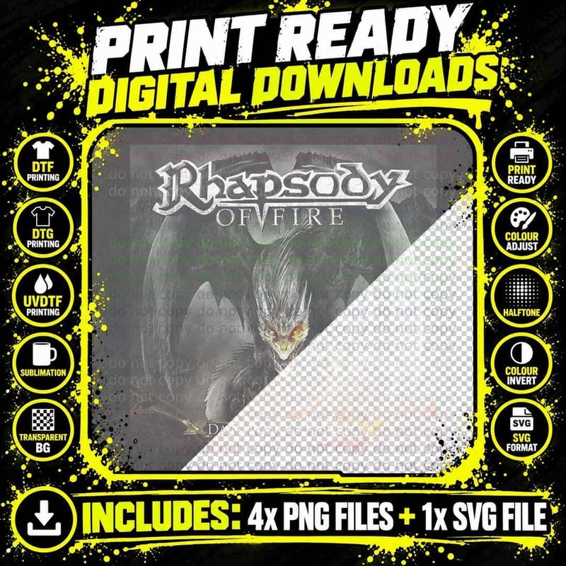 Rhapsody of Fire Dark Wings of Steel Grey White Dragon Png SVG Digital Bundle