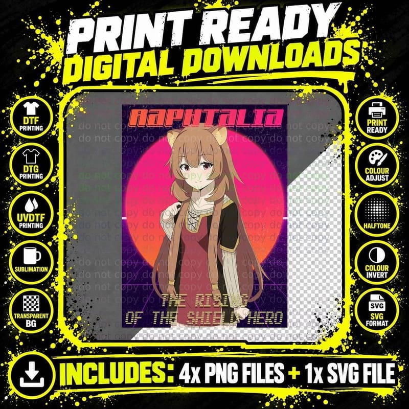Rising Shield Hero Raphalia Japanese Text Brown Cat Ears Png SVG Digital Bundle