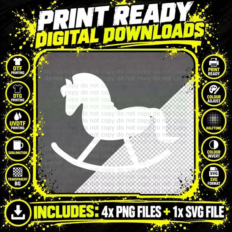 Rocking Horse Silhouette T-Shirt, Trendy Graphic Tee Png SVG Digital Bundle