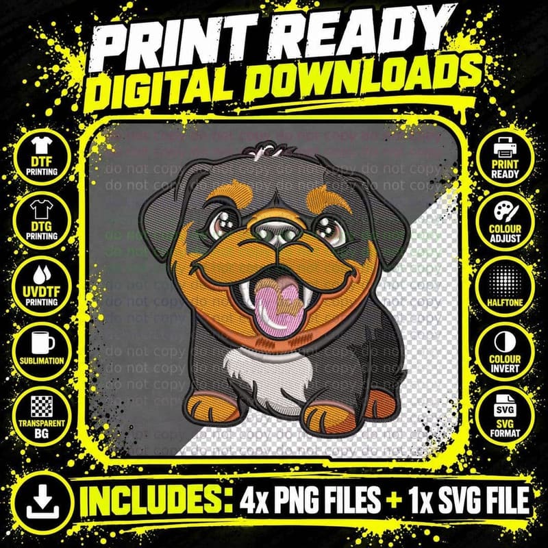 Rottweiler Dog Orange and Black with Tongue T-Shirt Png SVG Digital Bundle
