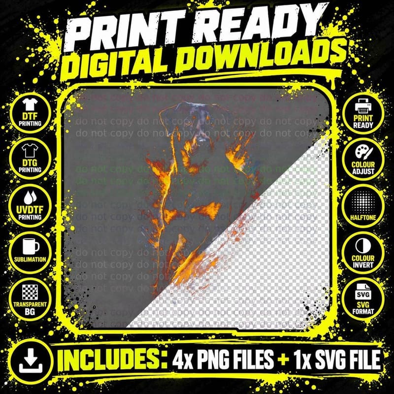 Rottweiler T-Shirt, Halftone Fire Explosion Rottweiler Png SVG Digital Bundle