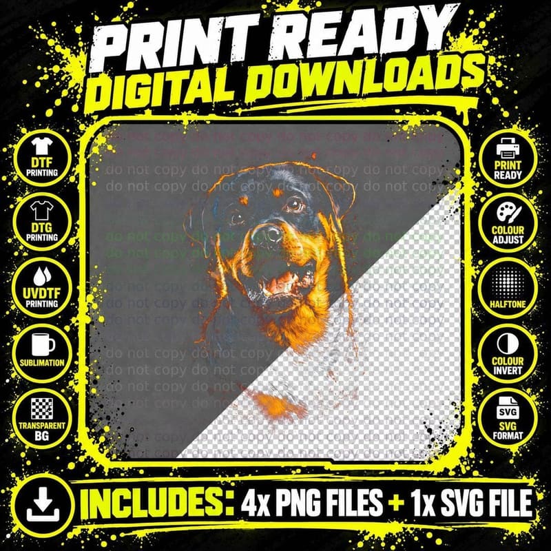 Rottweiler T-Shirt, Halftone Flame Rottweiler Graphic Png SVG Digital Bundle